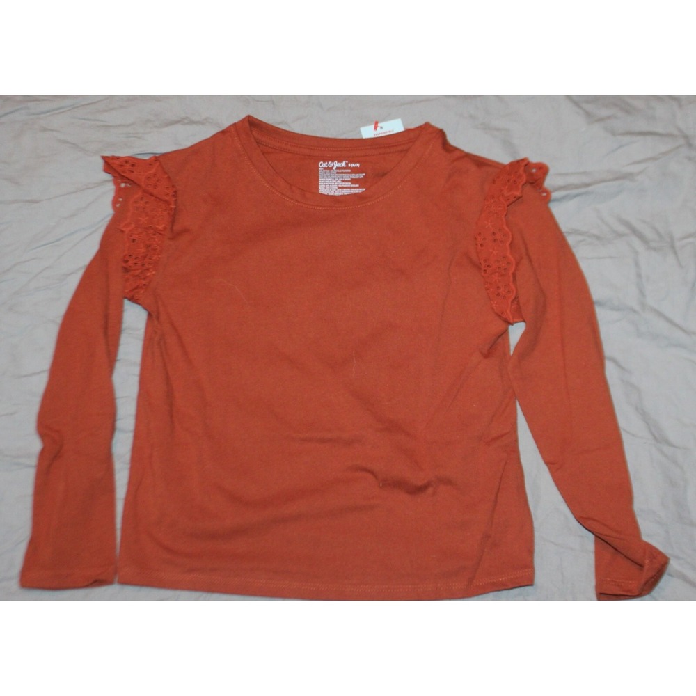 Cat & Jack Girls long Sleeve Eyelet T-Shirt Chestnut Size XL 14 NWT